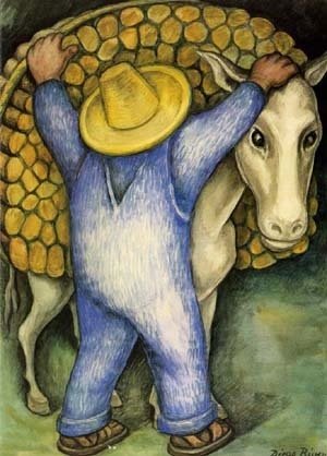 Diego Rivera - Man Loading Donkey with Firewood, 1938