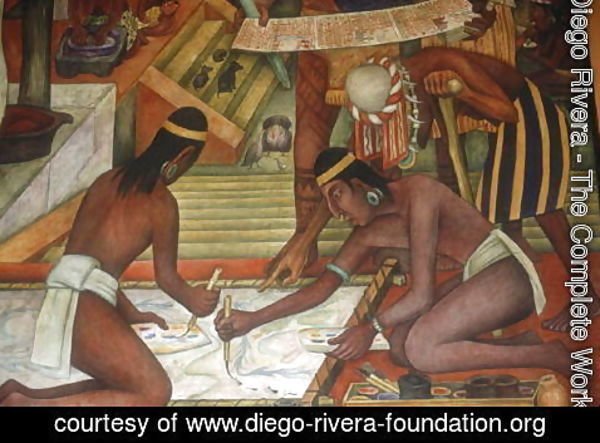 Diego Rivera - Painting Textiles, detail from The Tarascan Civilisation, 1942
