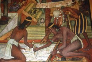 Painting Textiles, detail from The Tarascan Civilisation, 1942