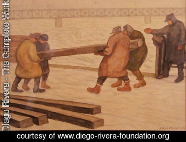 Diego Rivera - Conteniendo el hielo del Danubio (Trabajadores polacos), 1956