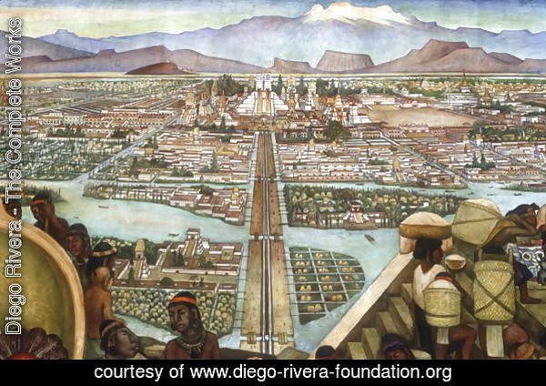 Detail from  The Great City of Tenochtitlan , from the Pre-Hispanic and Colonial Mexico  cycle, 1945-52