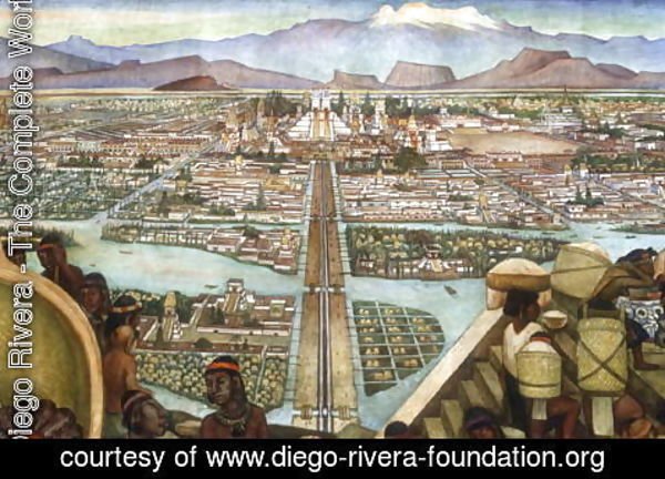 Diego Rivera - Detail from  The Great City of Tenochtitlan , from the Pre-Hispanic and Colonial Mexico  cycle, 1945-52
