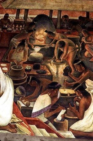 Diego Rivera - Zapotec people making gold and mosaic jewellery, part of the series, Epic of the Mexican People, 1929-35