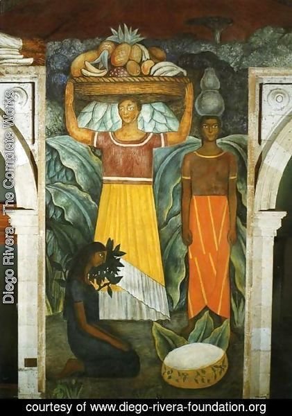 Diego Rivera - Political Vision of the Mexican People Tehuana Women (Mujeres tehuanas) 1923 Fresco north wall Ministry of Public Education Mexico City Mexico