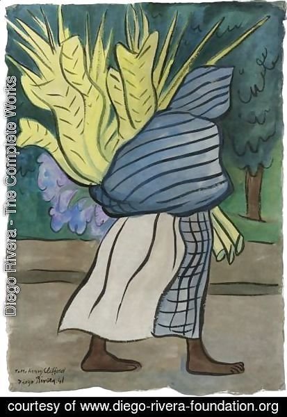 Diego Rivera - Mujer De Costado Con Palmas